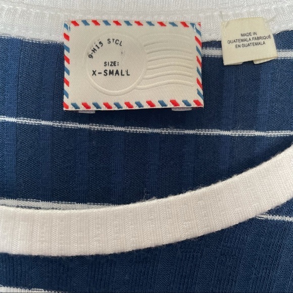Anthropologie Postage Stamp Blue Striped Tee XS - Picture 2 of 4